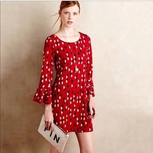 Anthro Maeve Red Printed Anthousai Sweater Dress